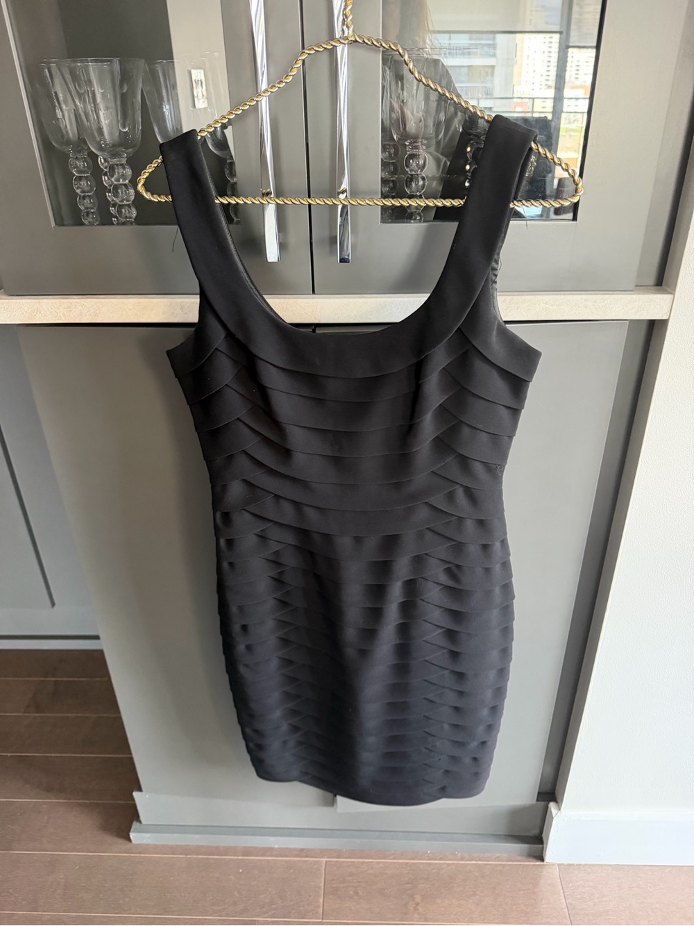 Carmen Marc Valvo Black Layered Bandage Mini Dress